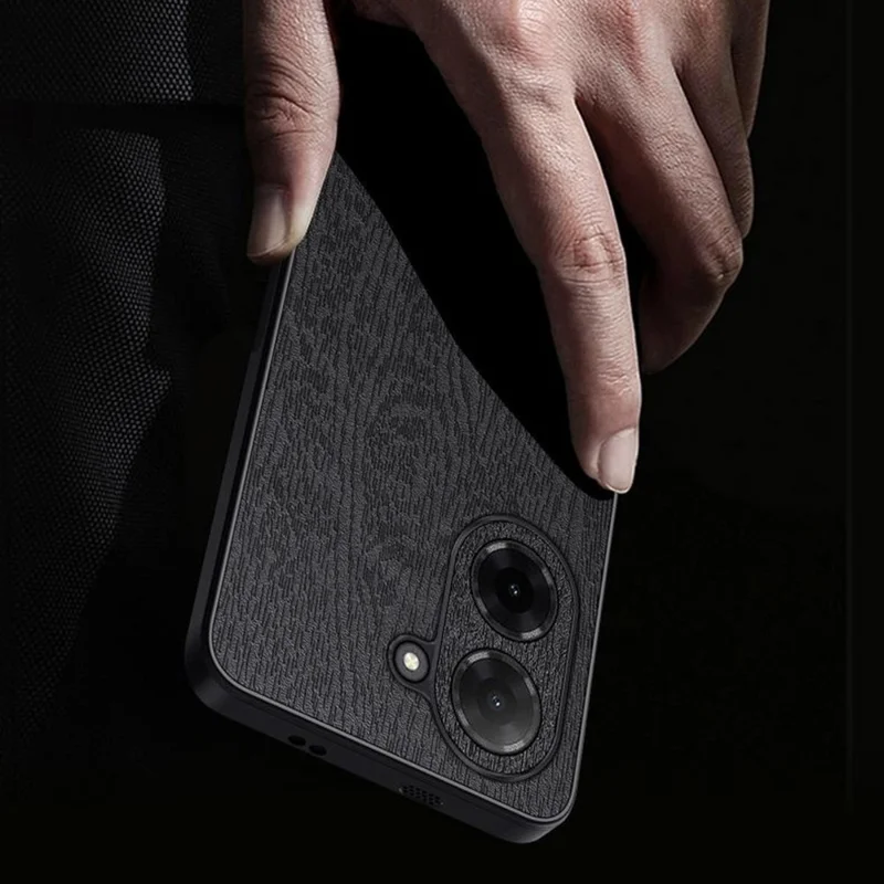 Pour Xiaomi Redmi A5 4G (171,7 mm) Étui Texture Bois Cuir PU Recouvert de PC TPU Housse de Téléphone - Noir