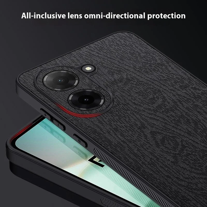 Pour Xiaomi Redmi A5 4G (171,7 mm) Étui Texture Bois Cuir PU Recouvert de PC TPU Housse de Téléphone - Noir
