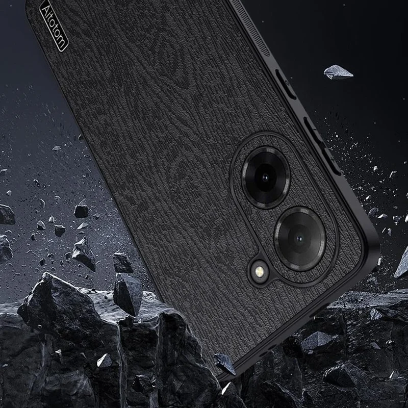 Pour Xiaomi Redmi A5 4G (171,7 mm) Étui Texture Bois Cuir PU Recouvert de PC TPU Housse de Téléphone - Noir