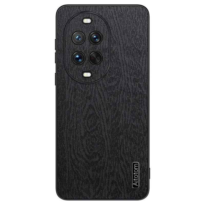 For Huawei nova 14 Pro 5G Case Wood Texture PU Leather Coated PC TPU Phone Cover - Black