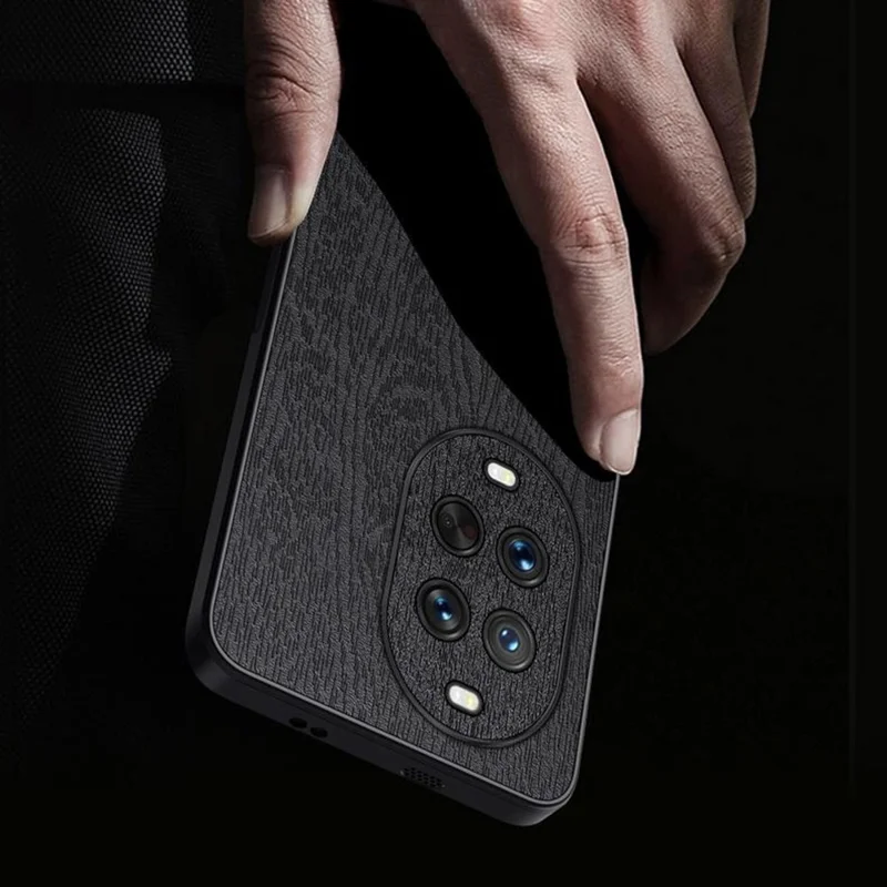 For Huawei nova 14 Pro 5G Case Wood Texture PU Leather Coated PC TPU Phone Cover - Black