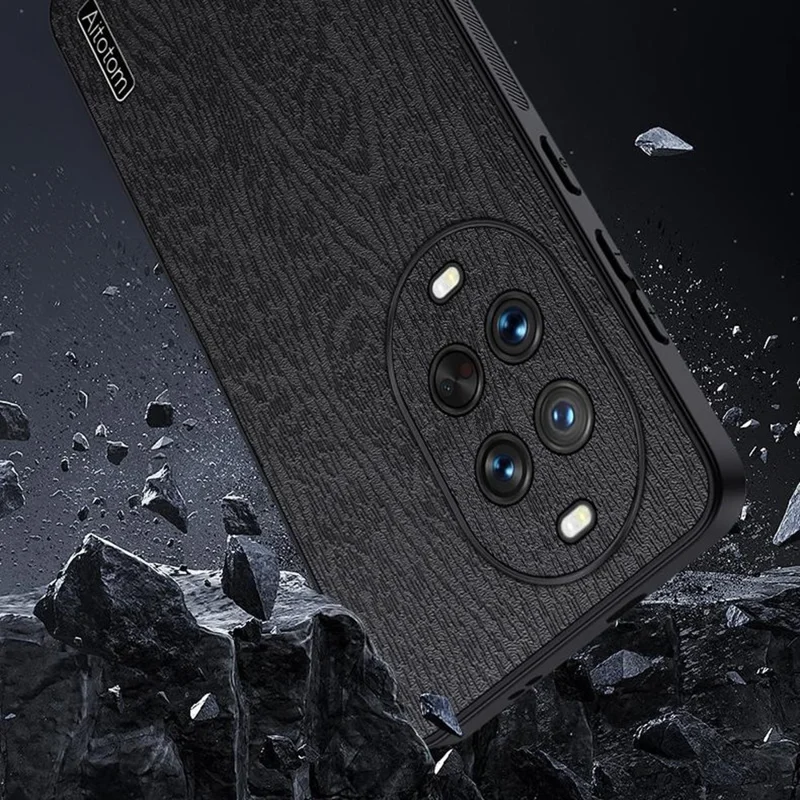 For Huawei nova 14 Pro 5G Case Wood Texture PU Leather Coated PC TPU Phone Cover - Black
