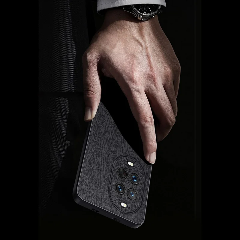 Funda para Huawei nova 14 5G con Textura de Madera, Cuero PU Revestido, Carcasa de PC y TPU - Negro