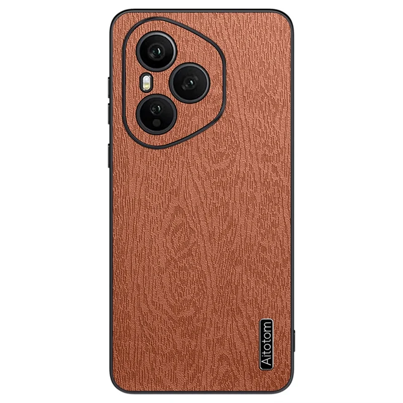 For Honor 400 Pro 5G (Global) Case Wood Texture PU Leather Coated PC TPU Phone Cover - Brown
