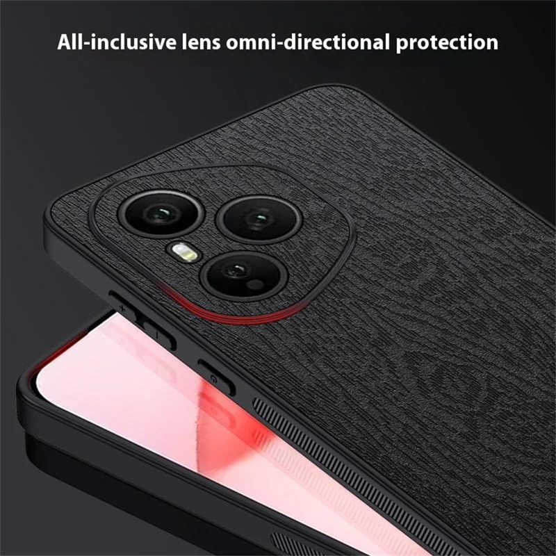 For Honor 400 Pro 5G (Global) Case Wood Texture PU Leather Coated PC TPU Phone Cover - Brown