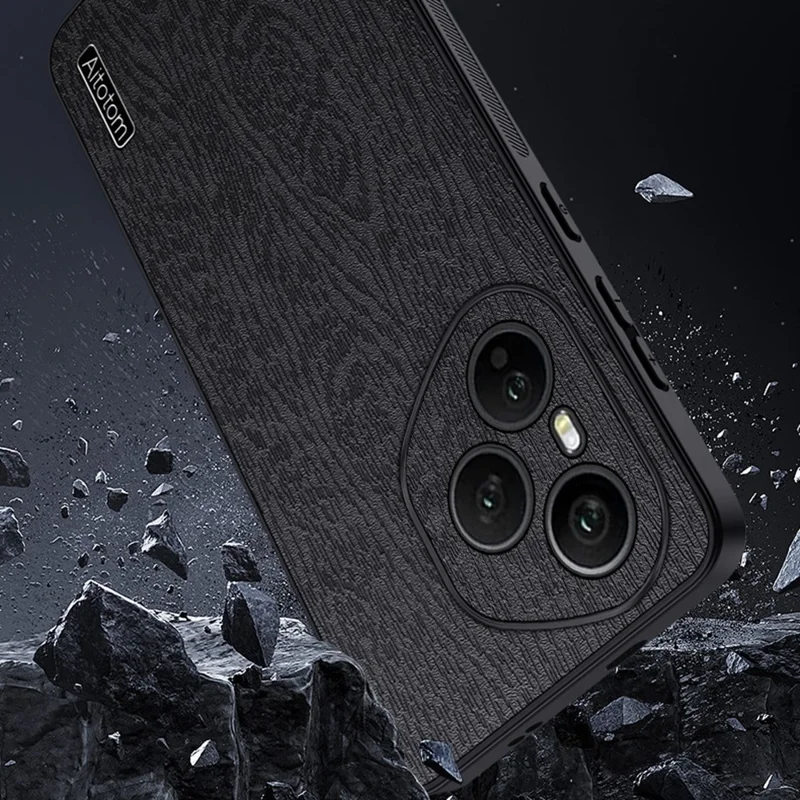 For Honor 400 Pro 5G (Global) Case Wood Texture PU Leather Coated PC TPU Phone Cover - Brown