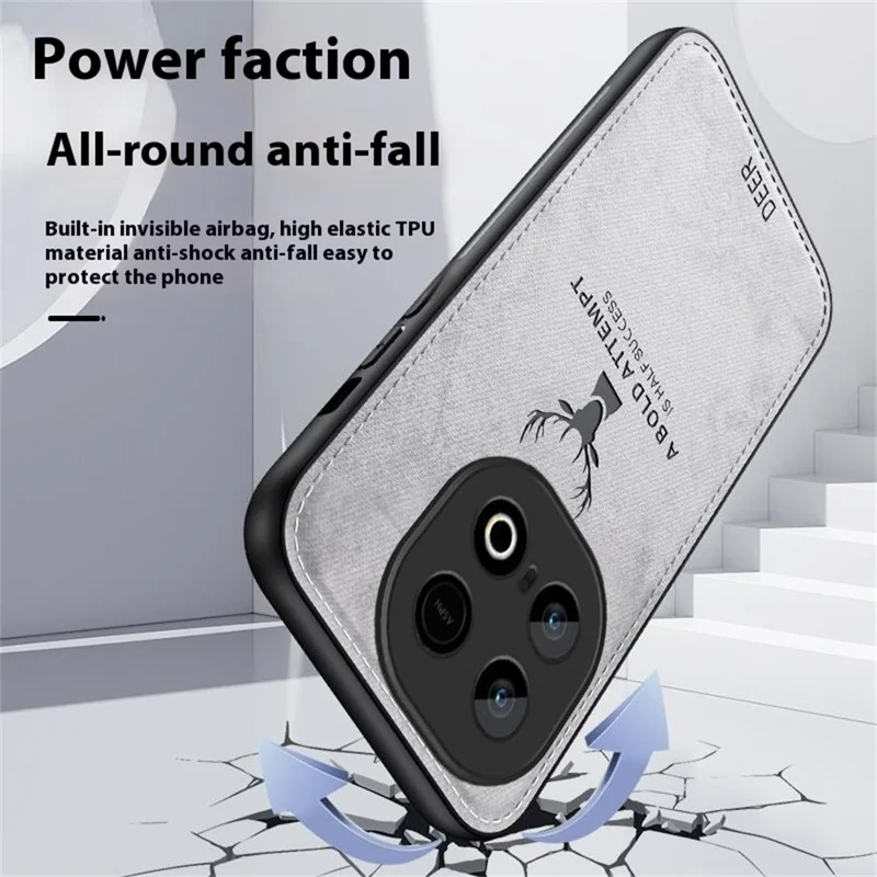 Funda para vivo iQOO Z10 Turbo 5G con Patrón de Ciervo, Textura de Tela, PU + PC + TPU - Negro