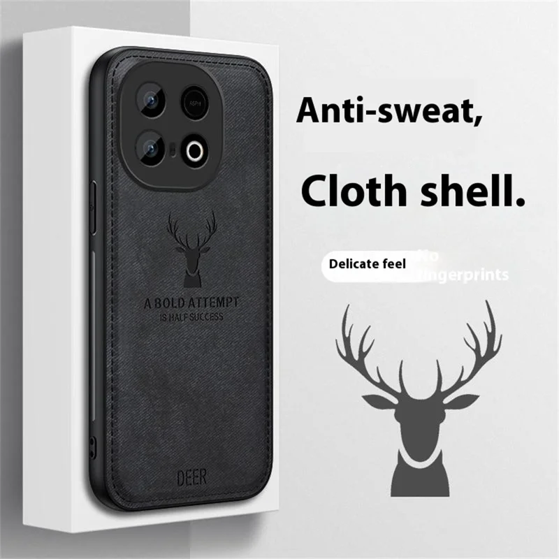 Funda para vivo iQOO Z10 Turbo 5G con Patrón de Ciervo, Textura de Tela, PU + PC + TPU - Negro