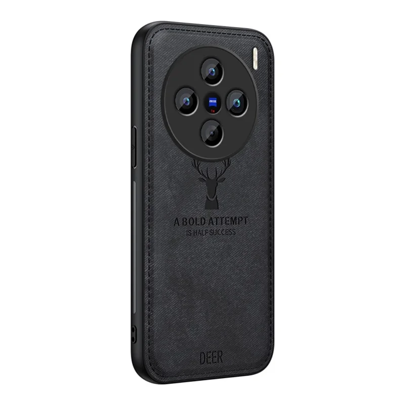 For vivo X200s 5G Case Deer Pattern Cloth Texture PU + PC + TPU Phone Cover - Black