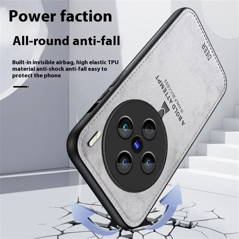 For vivo X200s 5G Case Deer Pattern Cloth Texture PU + PC + TPU Phone Cover - Black