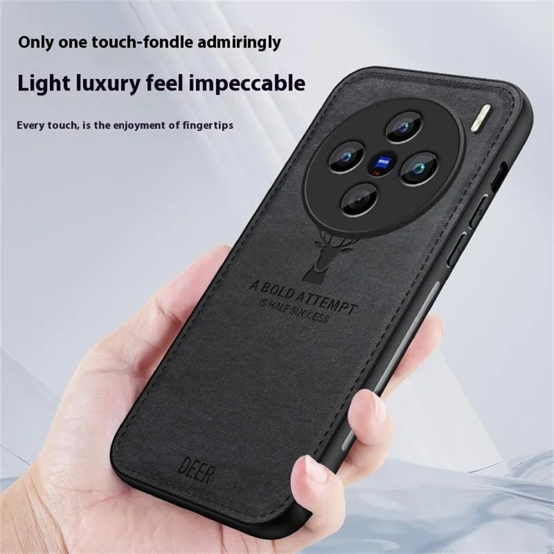For vivo X200s 5G Case Deer Pattern Cloth Texture PU + PC + TPU Phone Cover - Black