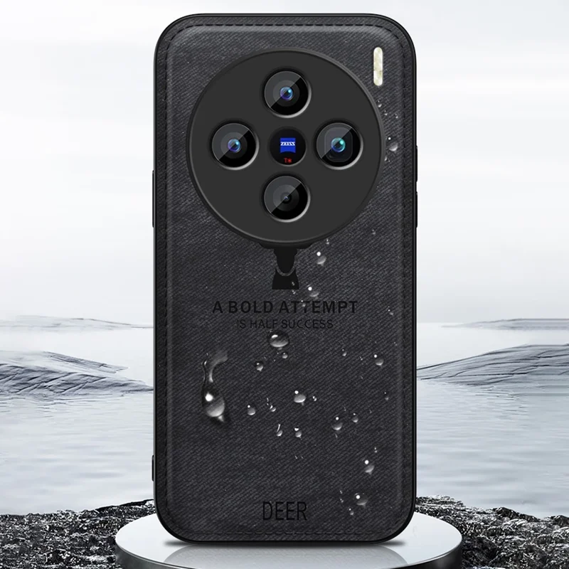 For vivo X200s 5G Case Deer Pattern Cloth Texture PU + PC + TPU Phone Cover - Black