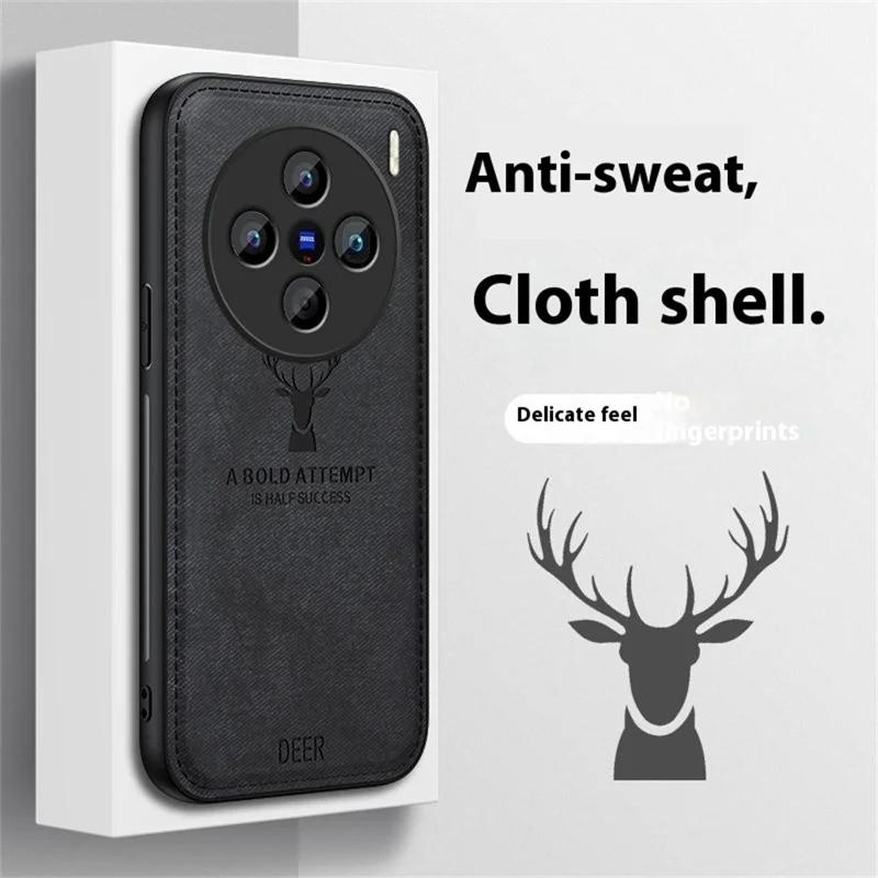 For vivo X200s 5G Case Deer Pattern Cloth Texture PU + PC + TPU Phone Cover - Black