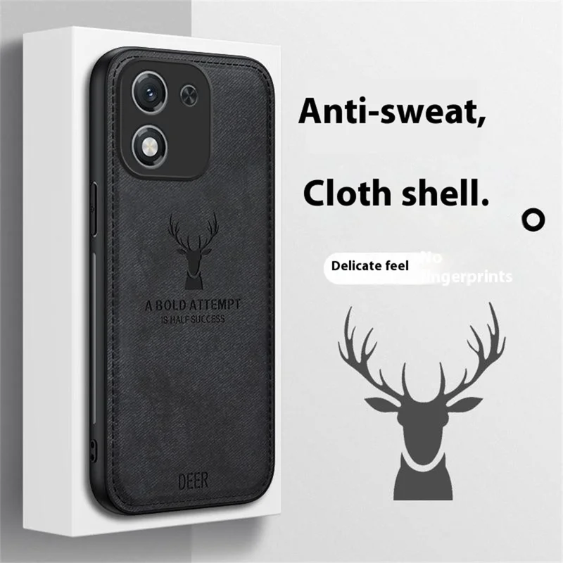 Étui For Honor X70i Motif Cerf Texture Tissu PU + PC + TPU Housse de Téléphone - Noir