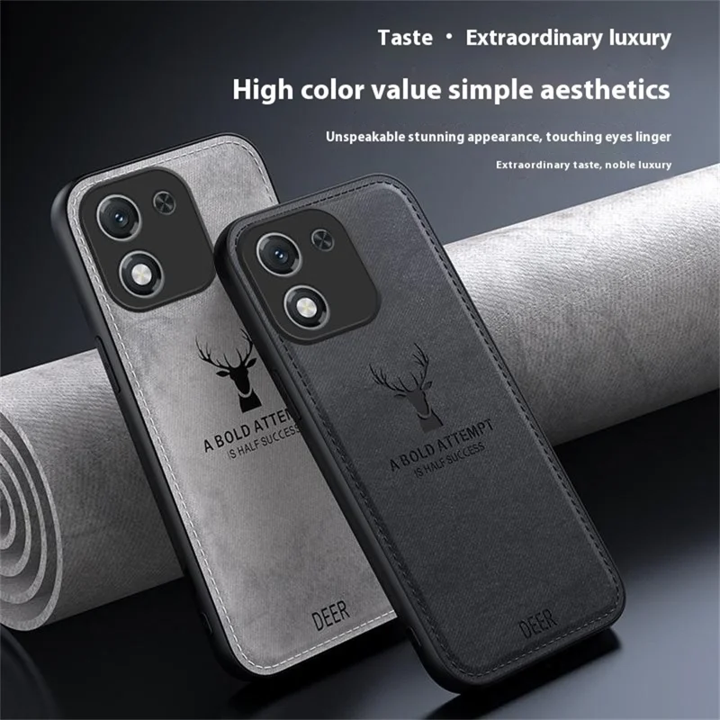Étui For Honor X70i Motif Cerf Texture Tissu PU + PC + TPU Housse de Téléphone - Noir