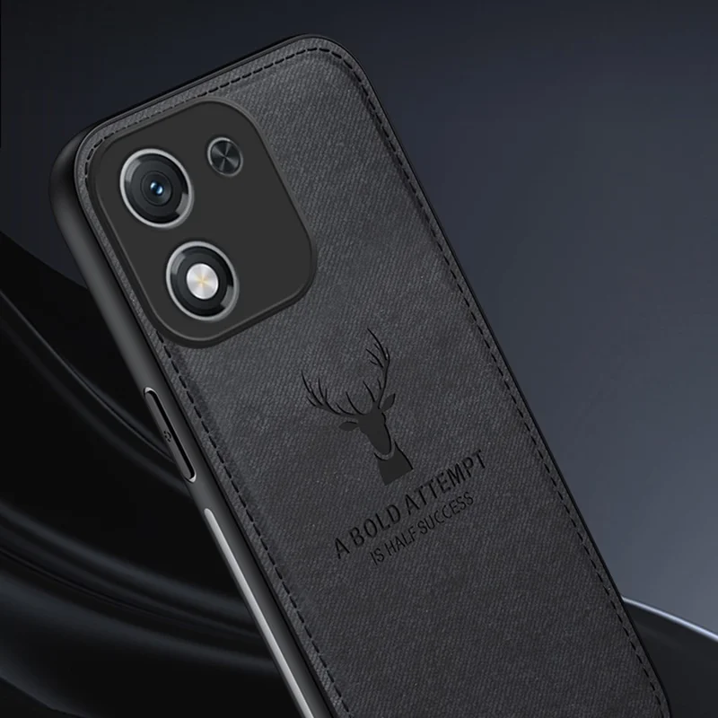 Étui For Honor X70i Motif Cerf Texture Tissu PU + PC + TPU Housse de Téléphone - Noir