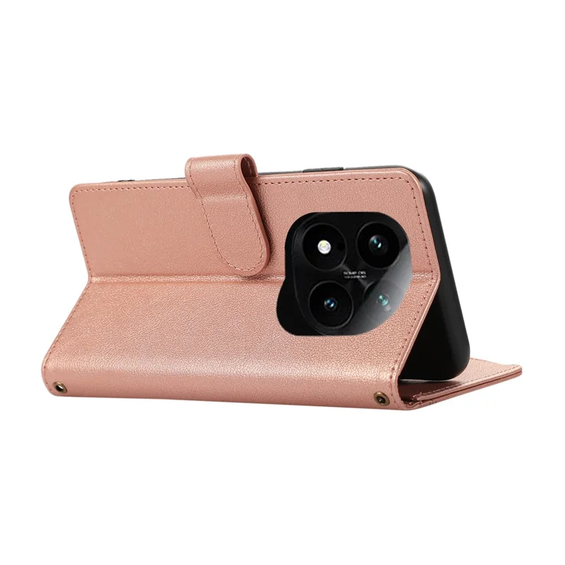 Phone Case For Xiaomi Redmi Note 14 Pro 5G / Note 14 Pro+ 5G / Poco X7 5G , Card Slots Zipper Leather Cover with Shoulder Strap / Wrist Strap - Rose Gold