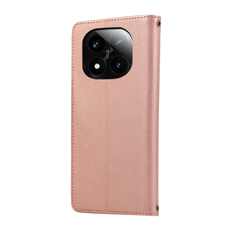 Phone Case For Xiaomi Redmi Note 14 Pro 5G / Note 14 Pro+ 5G / Poco X7 5G , Card Slots Zipper Leather Cover with Shoulder Strap / Wrist Strap - Rose Gold