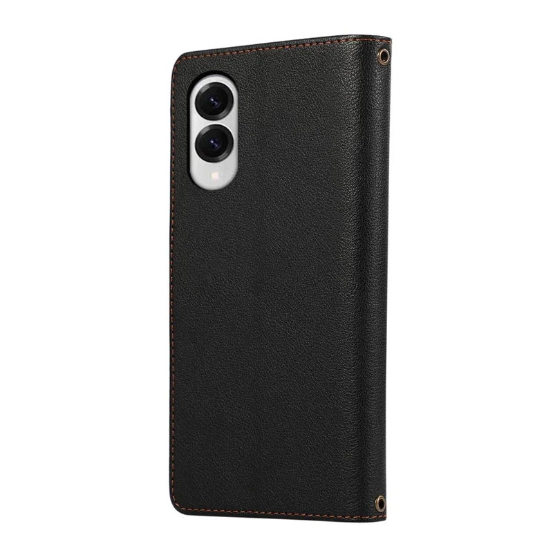 Capa para Samsung Galaxy S25 Edge com Multi Compartimentos para Cartões, Zíper em Couro, Alça de Ombro / Pulso - Preto