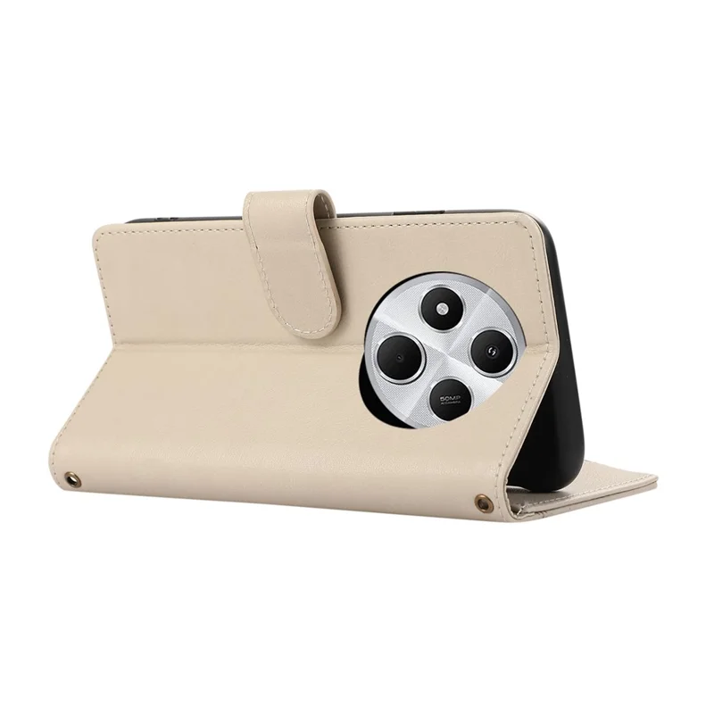 Capa de Celular Para Xiaomi Redmi 14C 4G / 14R 5G / A3 Pro 4G / A4 5G / Poco C75 4G / M7 5G, Slots para Cartão Capa de Couro com Zíper com Alça de Ombro / Alça de Pulso - Bege