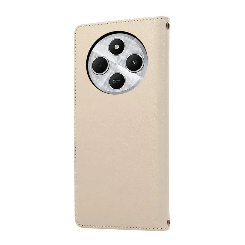 Capa de Celular Para Xiaomi Redmi 14C 4G / 14R 5G / A3 Pro 4G / A4 5G / Poco C75 4G / M7 5G, Slots para Cartão Capa de Couro com Zíper com Alça de Ombro / Alça de Pulso - Bege
