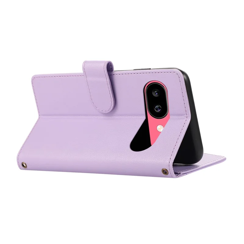 For Google Pixel 9a Case Multi Card Slots Zipper Leather Phone Cover with Shoulder Strap / Wrist Strap - Purple