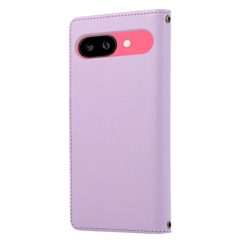 For Google Pixel 9a Case Multi Card Slots Zipper Leather Phone Cover with Shoulder Strap / Wrist Strap - Purple