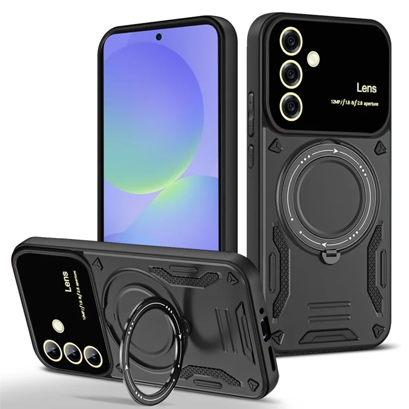 Custodia per Samsung Galaxy A26 5G con supporto magnetico rotante in PC + TPU - Nero