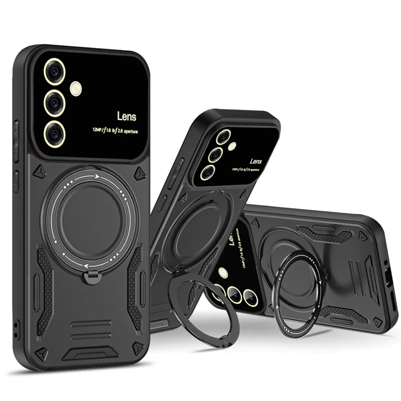 Custodia per Samsung Galaxy A26 5G con supporto magnetico rotante in PC + TPU - Nero