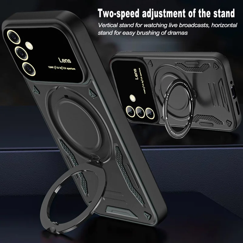Custodia per Samsung Galaxy A26 5G con supporto magnetico rotante in PC + TPU - Nero