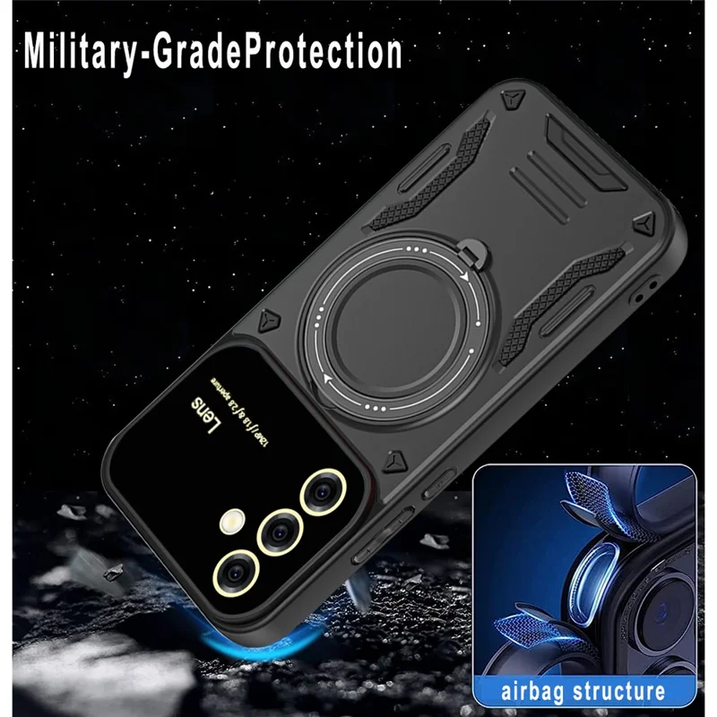 Custodia per Samsung Galaxy A26 5G con supporto magnetico rotante in PC + TPU - Nero