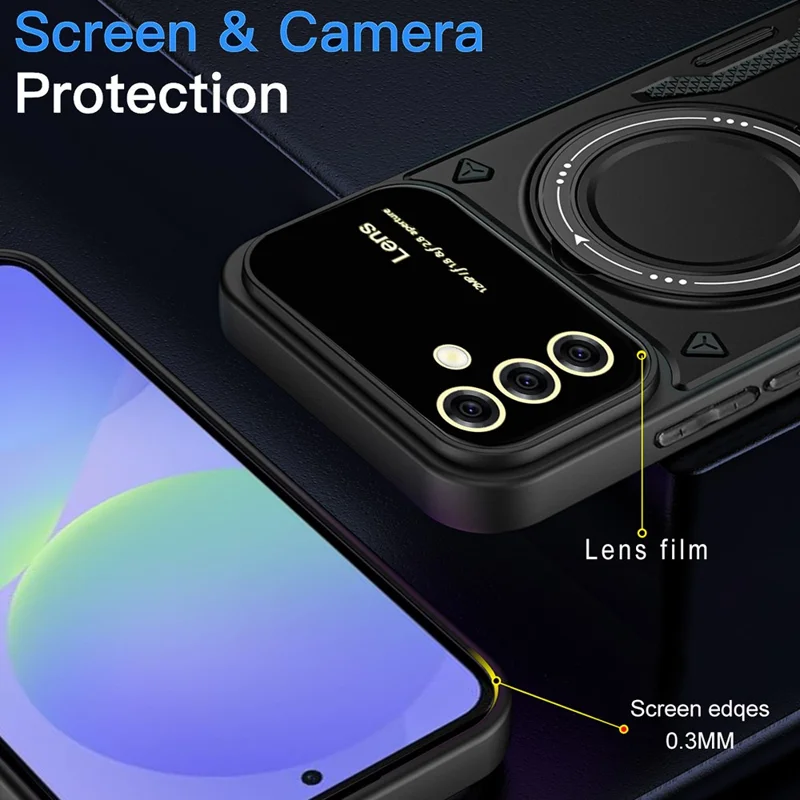 Custodia per Samsung Galaxy A26 5G con supporto magnetico rotante in PC + TPU - Nero