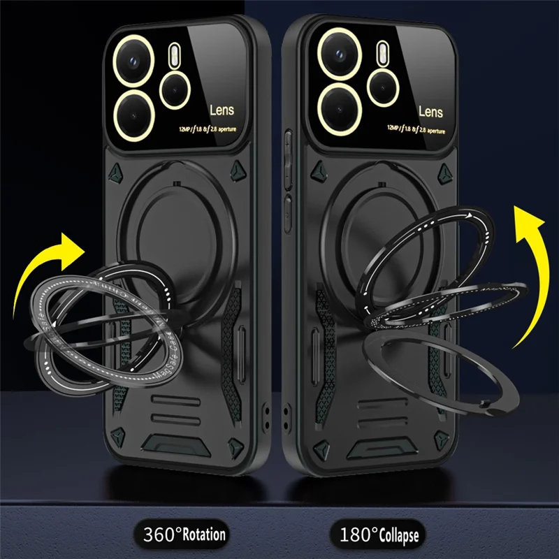 For Xiaomi Redmi Note 14 4G (164.84mm) Case Rotating Magnetic Kickstand PC + TPU Phone Cover - Black