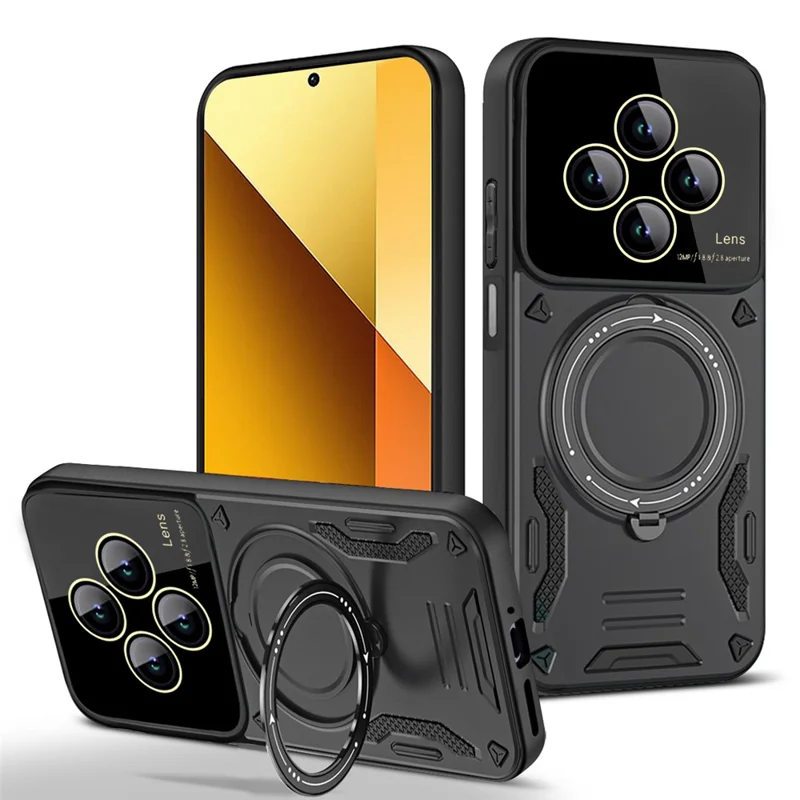 Phone Case For Xiaomi Redmi 14C 4G / 14R 5G / A4 5G / Poco C75 4G ,Rotating Magnetic Kickstand PC + TPU Cover - Black