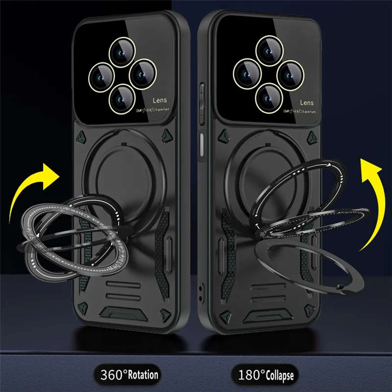 Phone Case For Xiaomi Redmi 14C 4G / 14R 5G / A4 5G / Poco C75 4G ,Rotating Magnetic Kickstand PC + TPU Cover - Black
