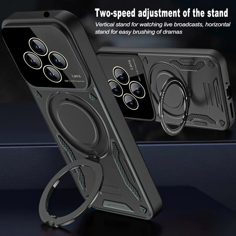 Phone Case For Xiaomi Redmi 14C 4G / 14R 5G / A4 5G / Poco C75 4G ,Rotating Magnetic Kickstand PC + TPU Cover - Black
