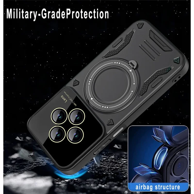 Phone Case For Xiaomi Redmi 14C 4G / 14R 5G / A4 5G / Poco C75 4G ,Rotating Magnetic Kickstand PC + TPU Cover - Black