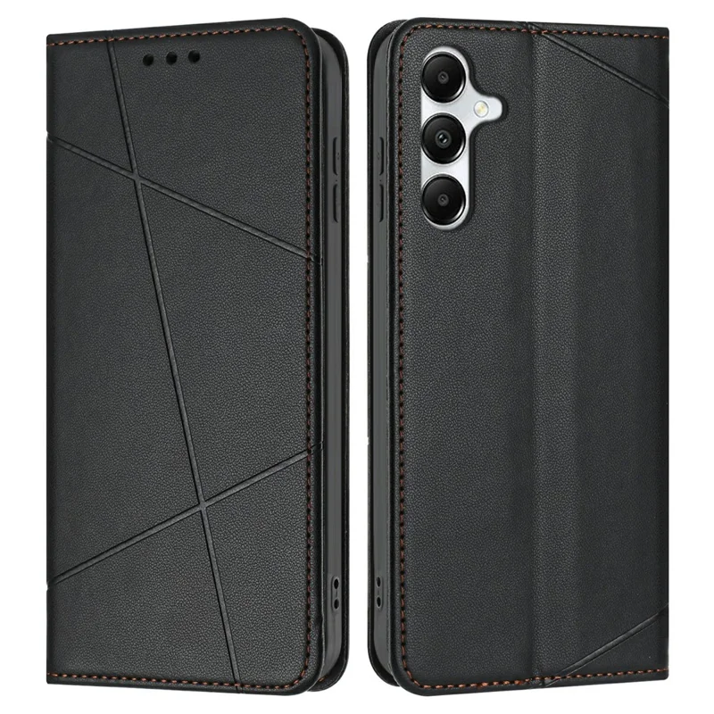 Wallet Case for Samsung Galaxy A26 5G / A16 5G / A16 4G Line Imprinted Leather Stand Phone Cover with Wrist Strap - Black
