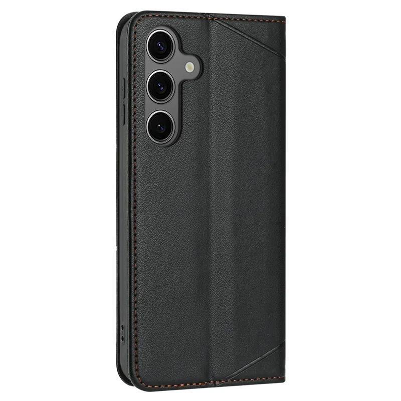 Pour Samsung Galaxy S25 / S24 Étui Portefeuille en Cuir Imprimé avec Support et Bracelet - Noir