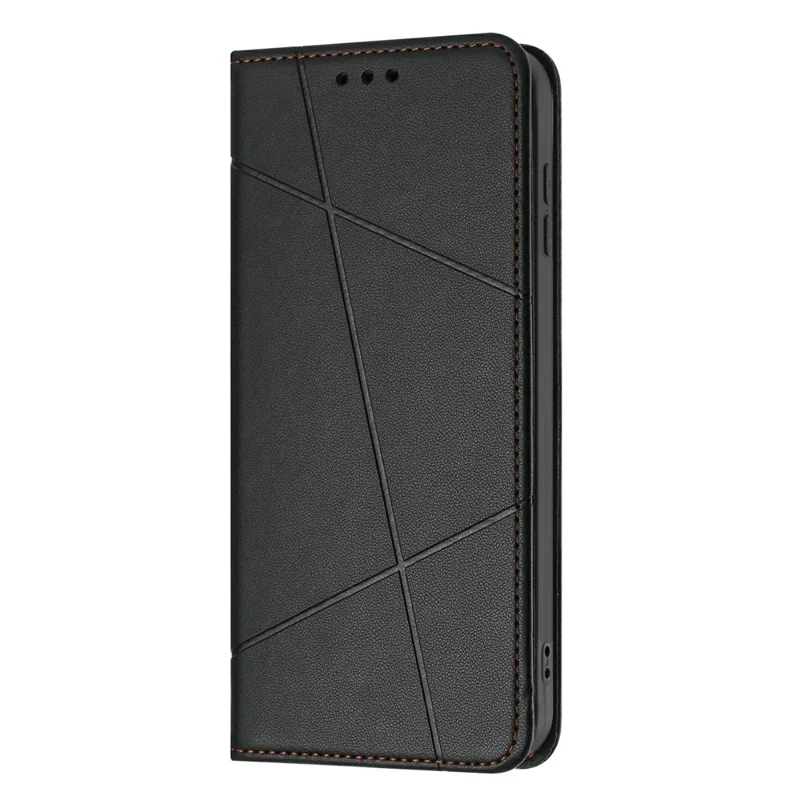For Xiaomi Redmi Note 14 4G (164.84mm) Wallet Case Line Imprinted Leather Stand Phone Cover with Wrist Strap - Black
