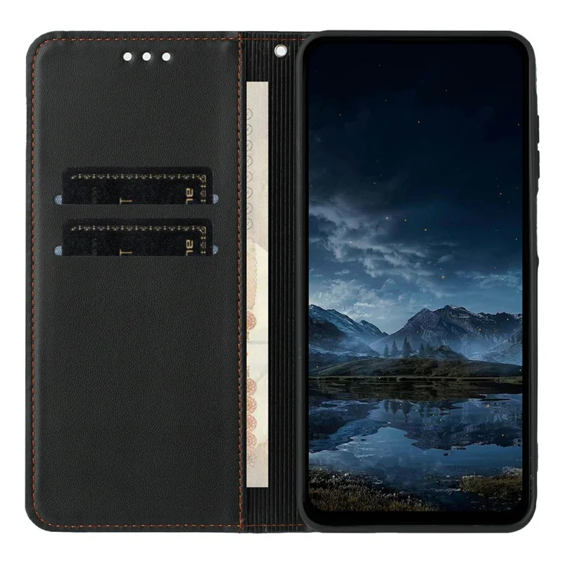 Кожаный чехол-кошелек для Xiaomi Poco C75 4G / Redmi 14R 5G / 14C 4G со стилизованным под кожу дизайном, подставкой и ремешком на запястье - черный