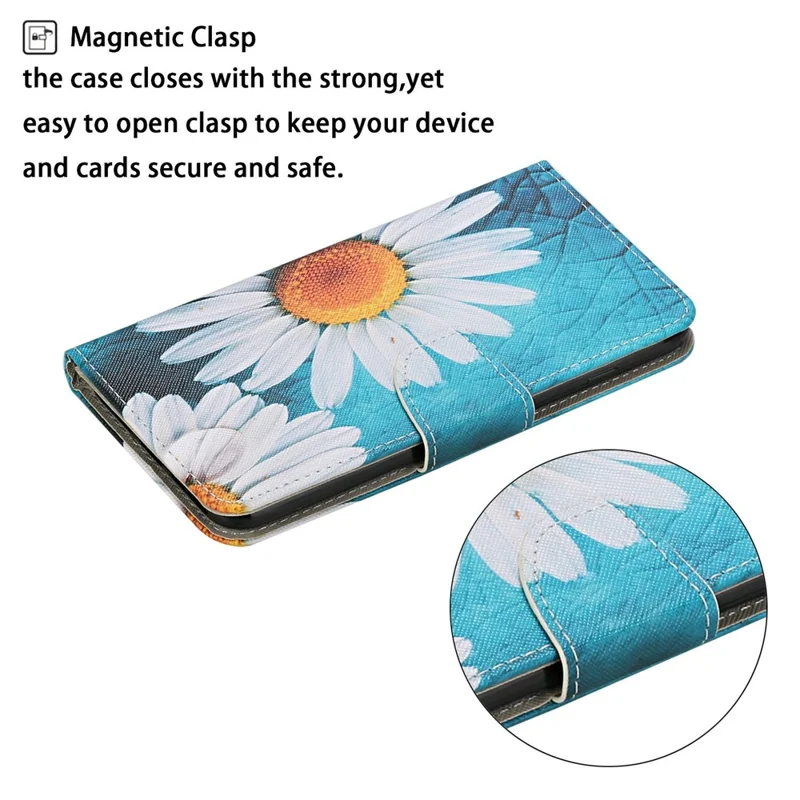 For Samsung Galaxy A56 5G Case Pattern Printing Protective Leather Folio Phone Cover with Wrist Strap - Large Chrysanthemum