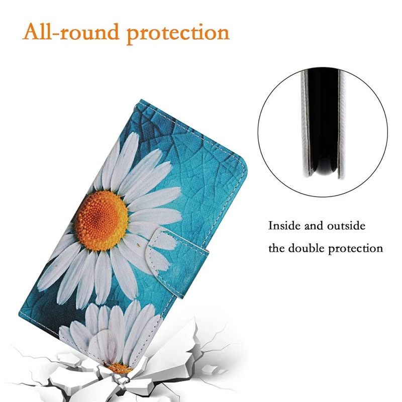 For Samsung Galaxy A56 5G Case Pattern Printing Protective Leather Folio Phone Cover with Wrist Strap - Large Chrysanthemum