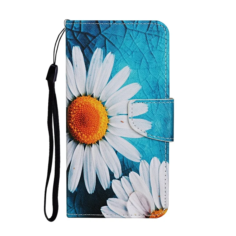 For Samsung Galaxy A56 5G Case Pattern Printing Protective Leather Folio Phone Cover with Wrist Strap - Large Chrysanthemum
