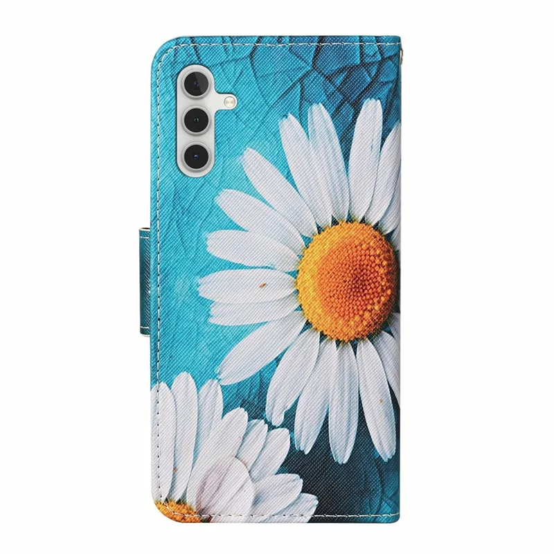 For Samsung Galaxy A56 5G Case Pattern Printing Protective Leather Folio Phone Cover with Wrist Strap - Large Chrysanthemum