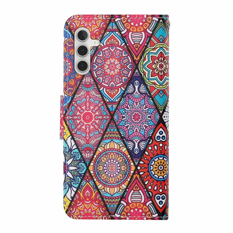 For Samsung Galaxy A56 5G Case Pattern Printing Protective Leather Folio Phone Cover with Wrist Strap - Rhombus Totem Rhombus