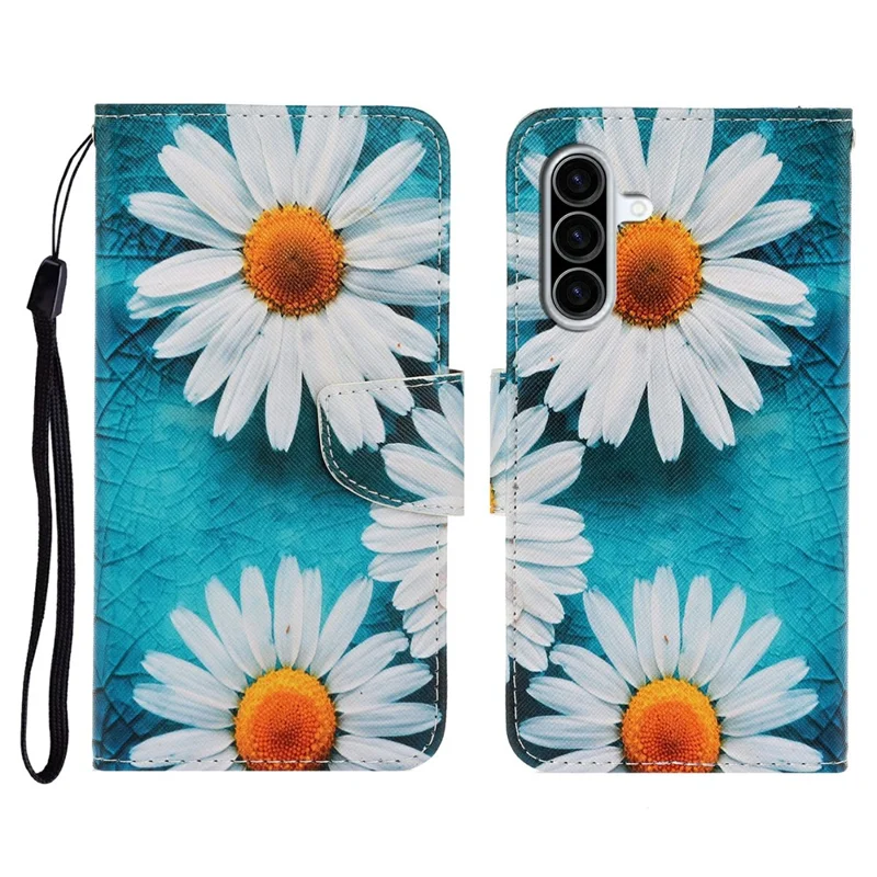 Für Samsung Galaxy A36 5G Hülle Muster-Druck Schutzhülle aus Leder mit Handgelenkband - Chrysantheme
