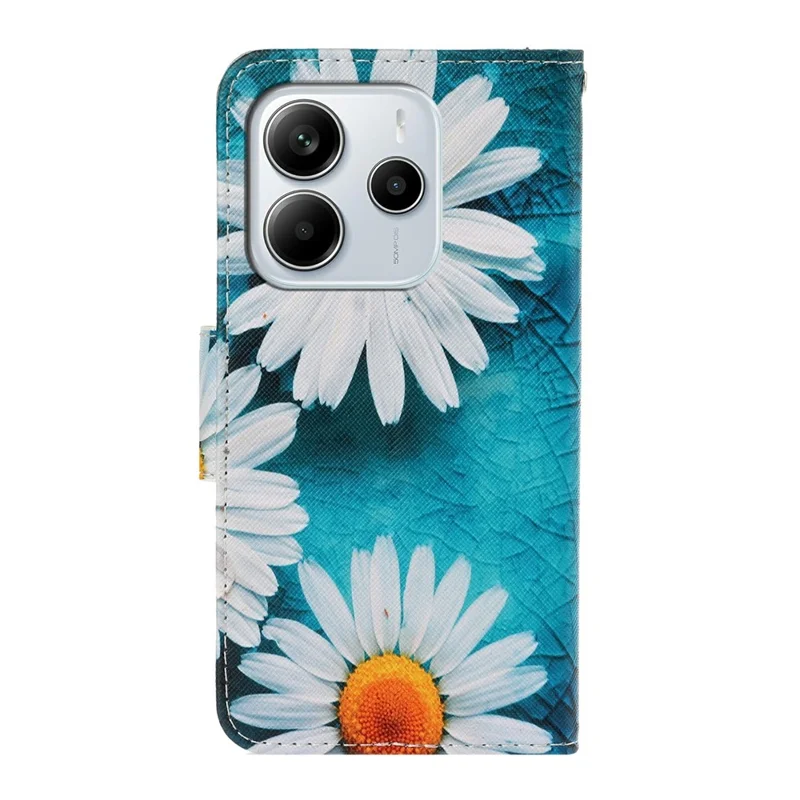 For Xiaomi Redmi Note 14 4G (163.25mm) Case Pattern Printing Protective Leather Folio Phone Cover with Wrist Strap - Chrysanthemum