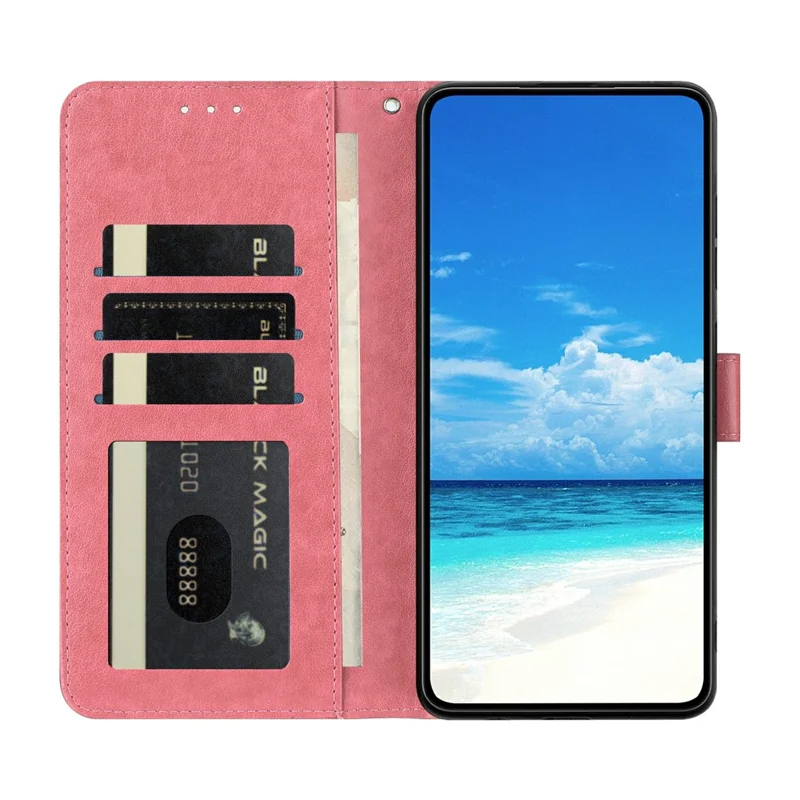For iPhone 14 Pro Case Butterfly Imprinted Wallet Stand PU Leather Flip Phone Cover with Strap - Rose