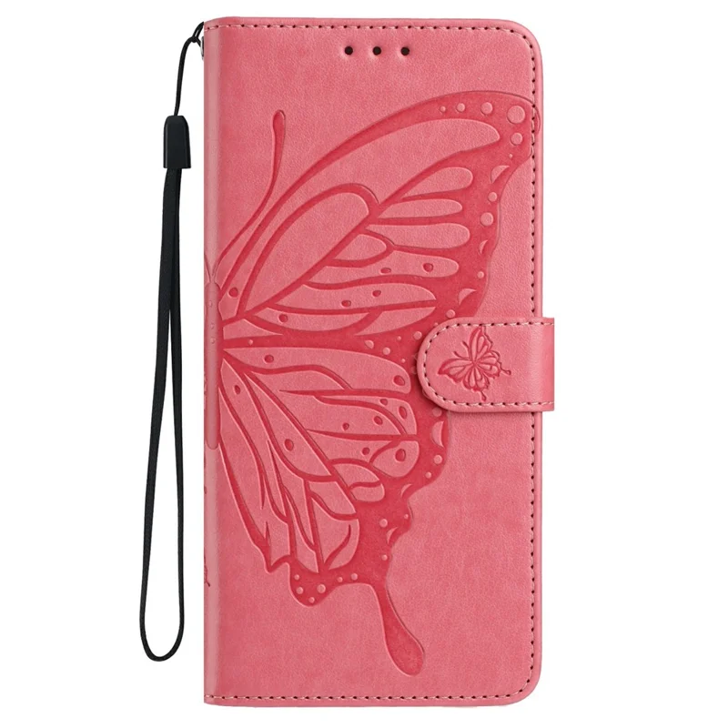 For iPhone 14 Pro Case Butterfly Imprinted Wallet Stand PU Leather Flip Phone Cover with Strap - Rose